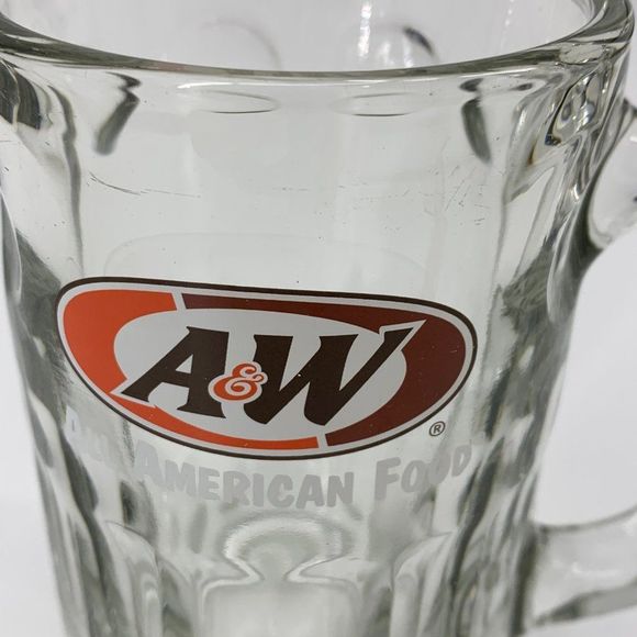 A & W Root Beer ALL AMERICAN FOOD 5 3/4" Heavy Clear Glass Mug 1995 Logo 0781 - Picture 10 of 12